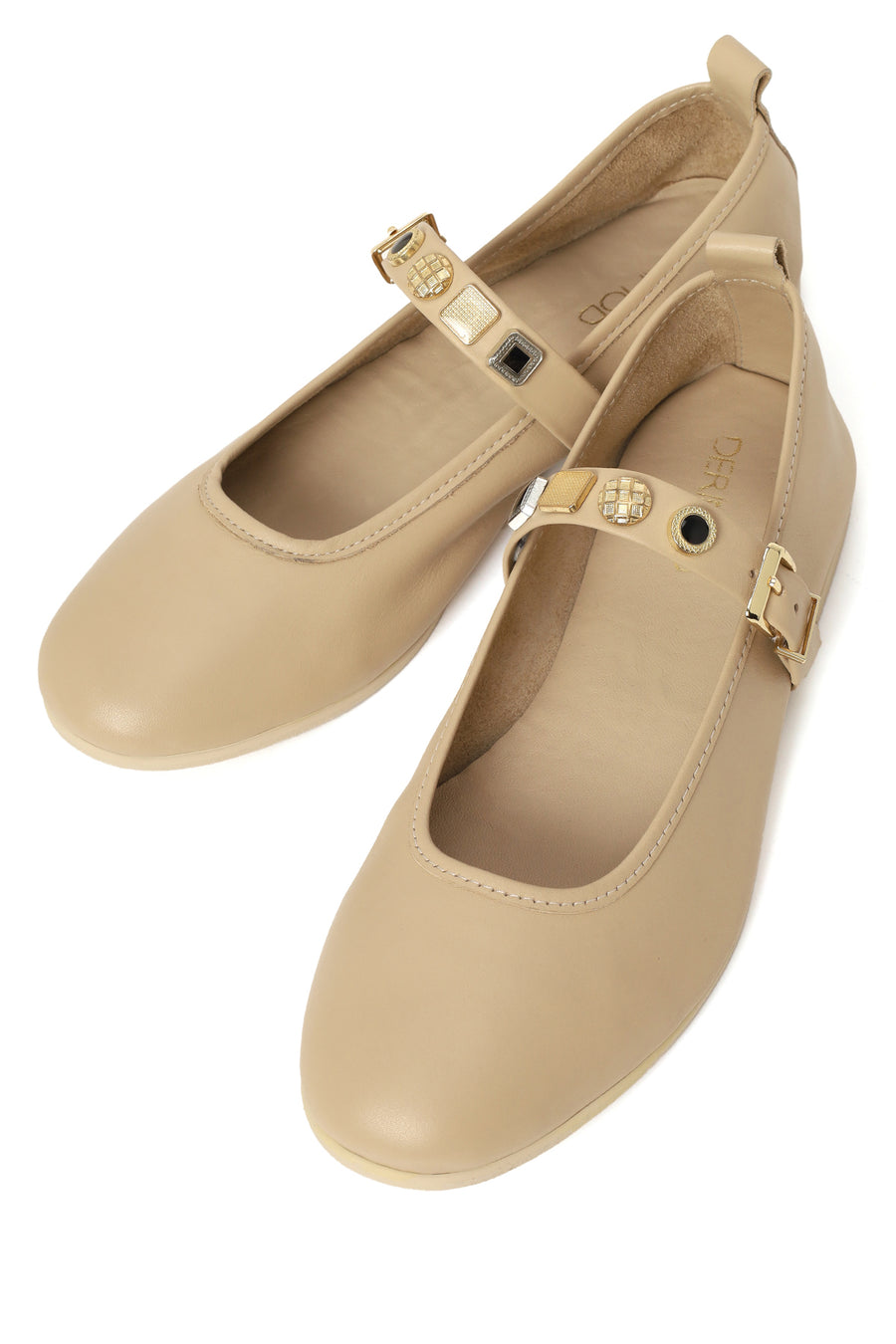 Women's Cream Buckled Leather Ballerinas