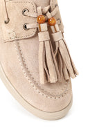 Woman Beige Tasseled Suede Leather Loafer | Derimod