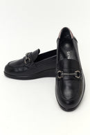 Kadın Siyah Tokalı Dolgu Topuklu Deri Comfort Loafer | Derimod