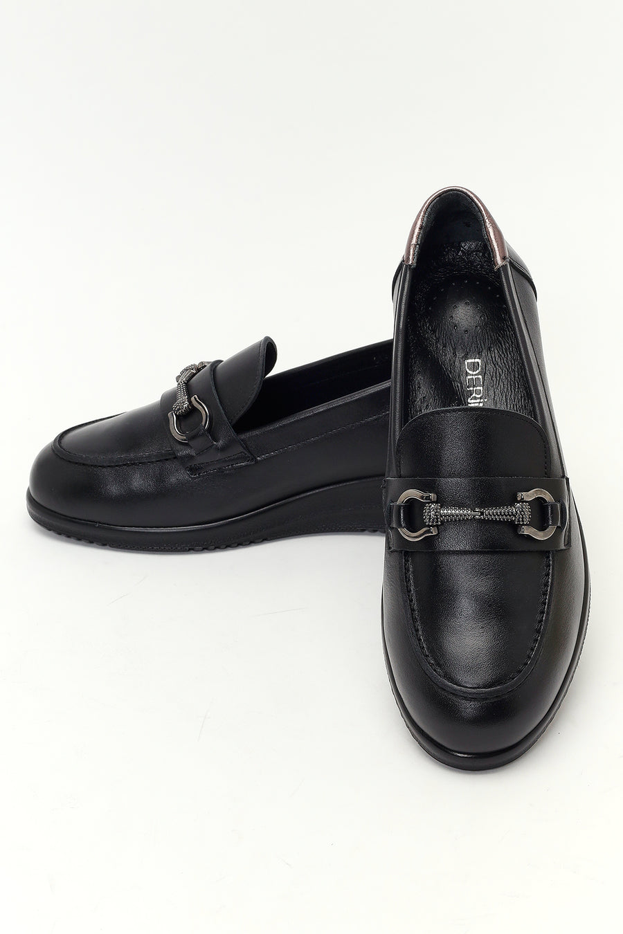 Women's Black Buckle Platform Leather Comfort Loafer