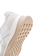 Women's White Suede Detailed Leather Sneaker | Derimod