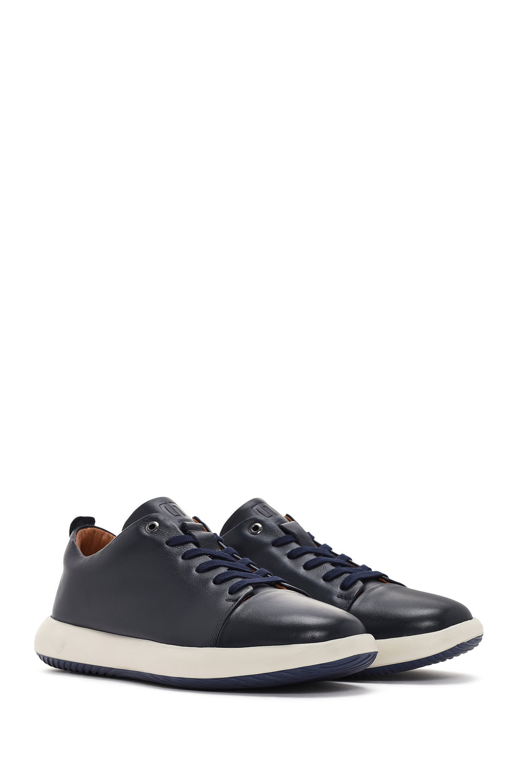 Erkek Lacivert Bağcıklı Deri Sneaker