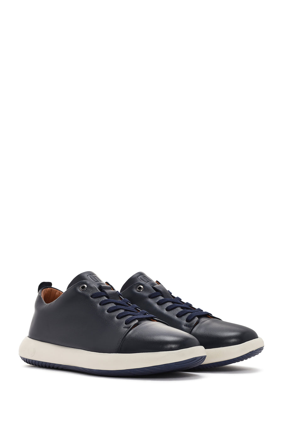 Erkek Lacivert Bağcıklı Deri Sneaker
