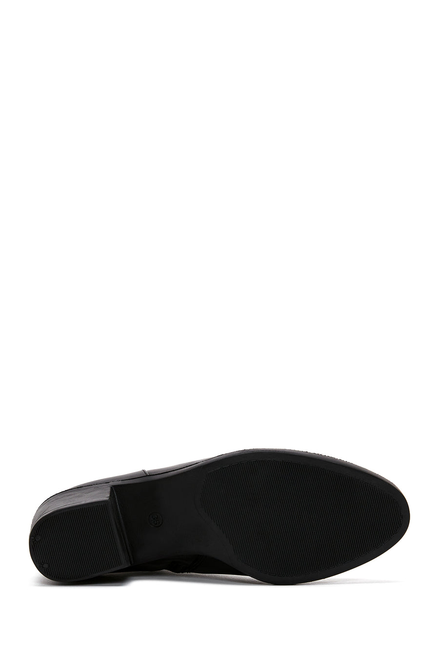 Woman Black Zip Closure Short Thick-Heeled Leather Boots