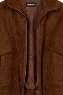 Juliana Woman Brown Short Oversize Suede Jacket | Derimod