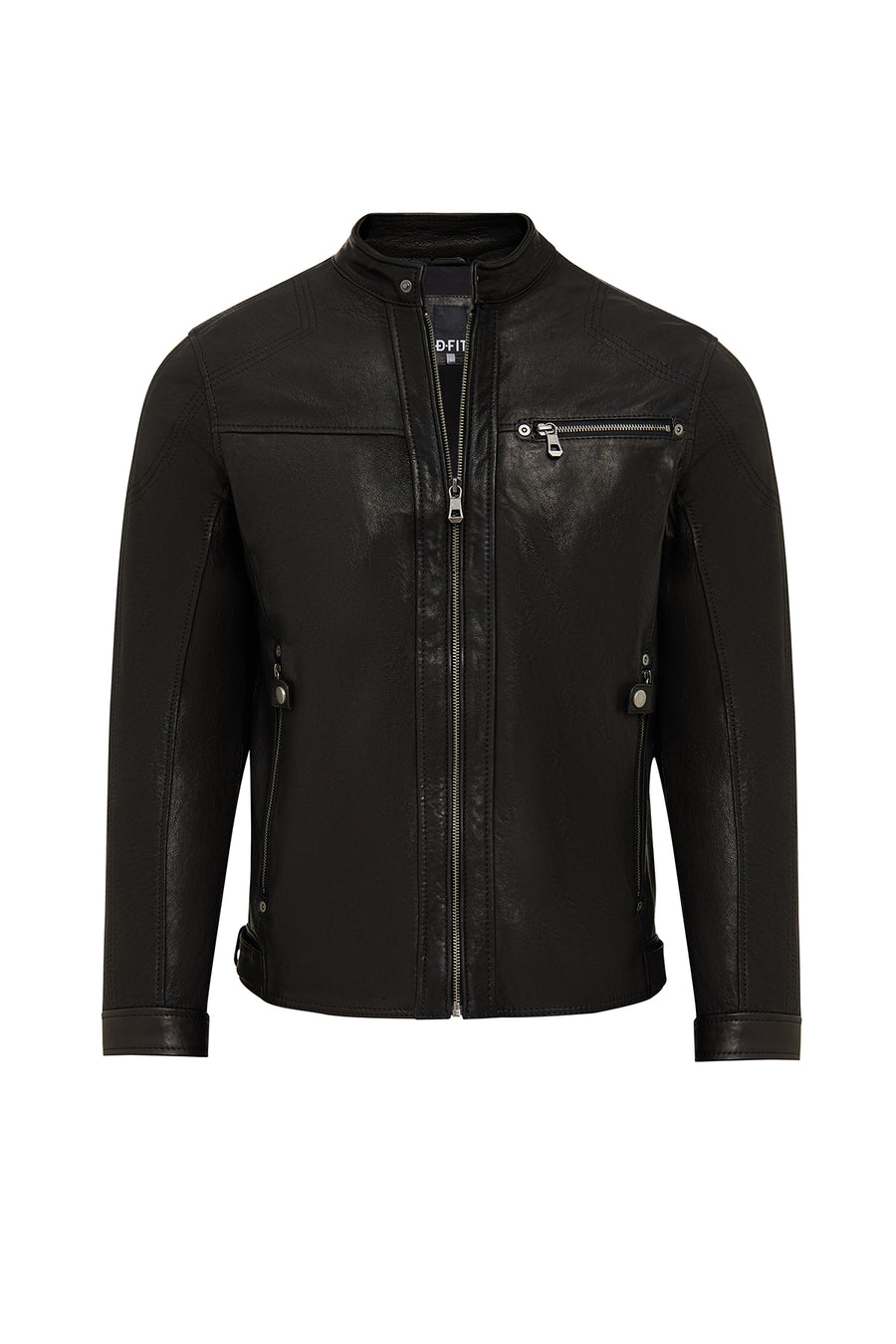 Towns Men Black Slim-Fit Short Leather Jacket
