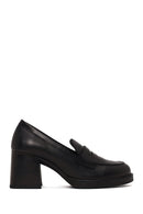 Woman Black Thick-Heeled Leather Loafer | Derimod