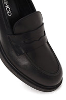 Woman Black Thick-Heeled Leather Loafer | Derimod