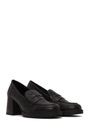 Woman Black Thick-Heeled Leather Loafer | Derimod