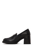 Woman Black Thick-Heeled Leather Loafer | Derimod