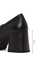 Woman Black Thick-Heeled Leather Loafer | Derimod