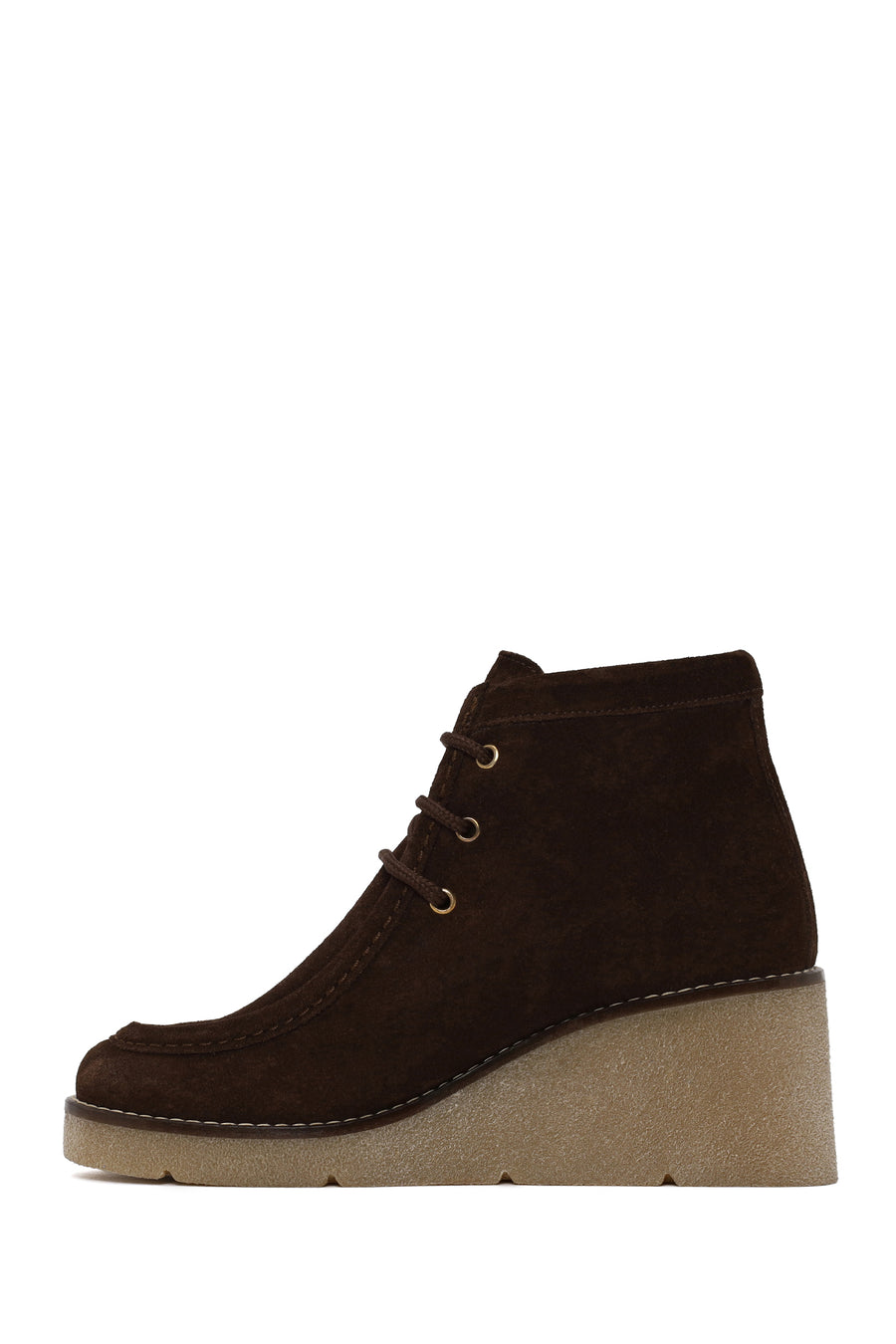 Woman Brown Lace-Up Wedge-Heel Suede Boots
