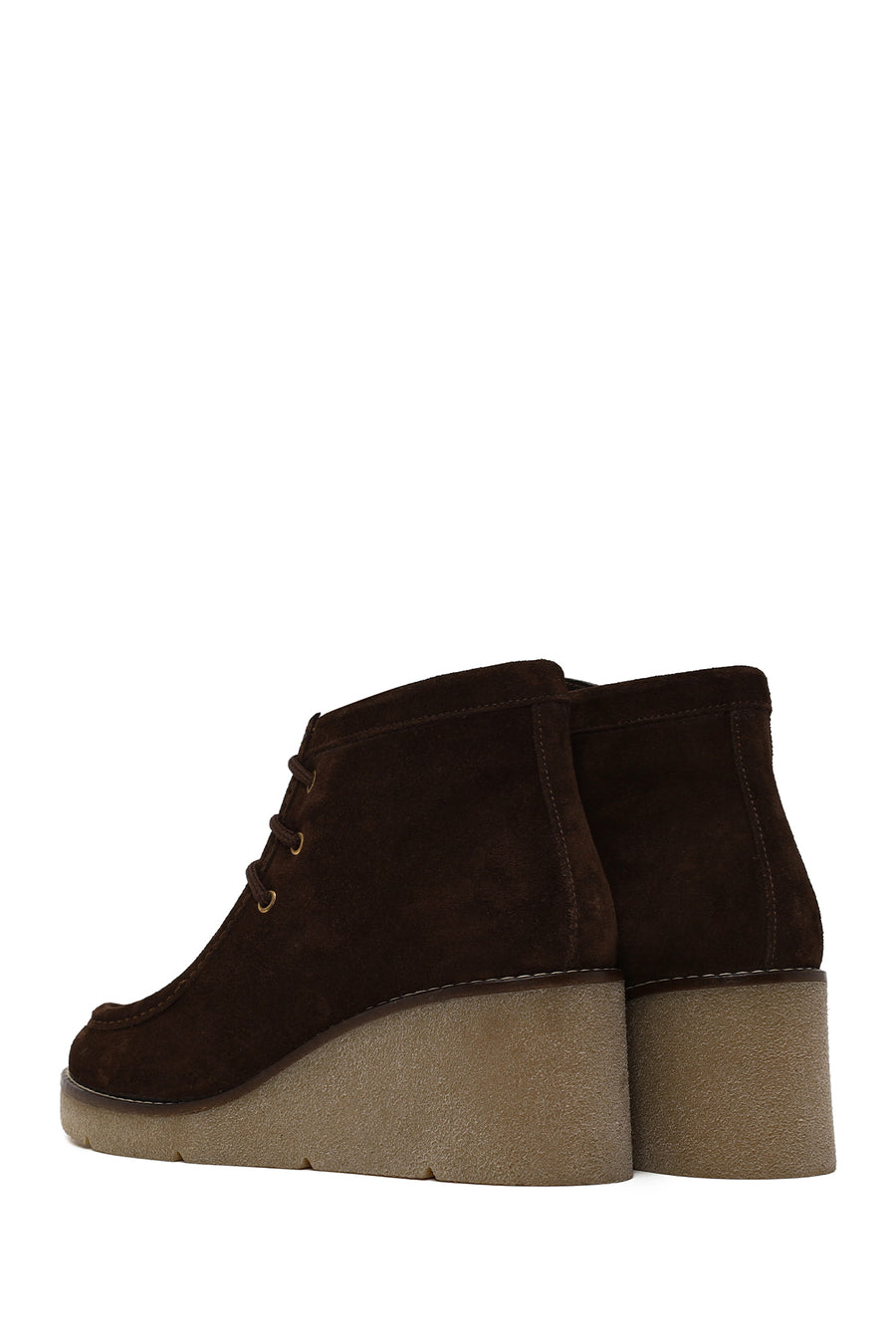 Woman Brown Lace-Up Wedge-Heel Suede Boots