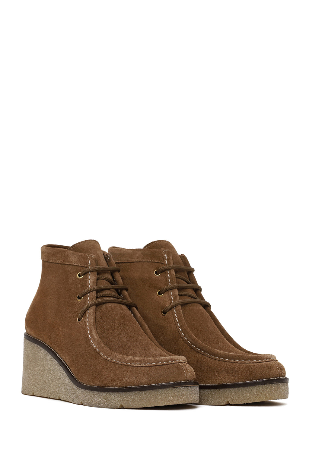 Kadın Vizon Bağcıklı Dolgu Topuklu Süet Deri Bot