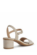 Geox Women Beige Aurely 50 Ankle Buckle Thick Heel Suede Leather Sandals | Derimod