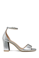 Geox Women Silver New Eraklia 80 Ankle Buckle Thick Heeled Metallic Leather Shoe | Derimod