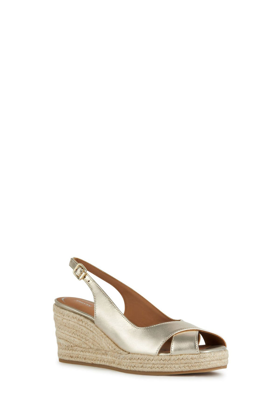 Geox Women's Gold Panarea Ankle Strap Wedge Heeled Leather Espadrille