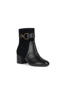 Geox Women's Black Eleana Thick Heeled Zippered Leather Boots | Derimod