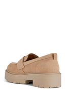 Geox Women's Beige Spherica Ec7 Suede Leather Masculine Loafer | Derimod