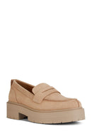 Geox Women's Beige Spherica Ec7 Suede Leather Masculine Loafer | Derimod