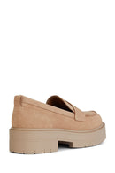 Geox Women's Beige Spherica Ec7 Suede Leather Masculine Loafer | Derimod