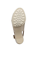 Geox Women Beige Walk Pleasure 85S Back Buckle Thick Heel Leather Sandals | Derimod