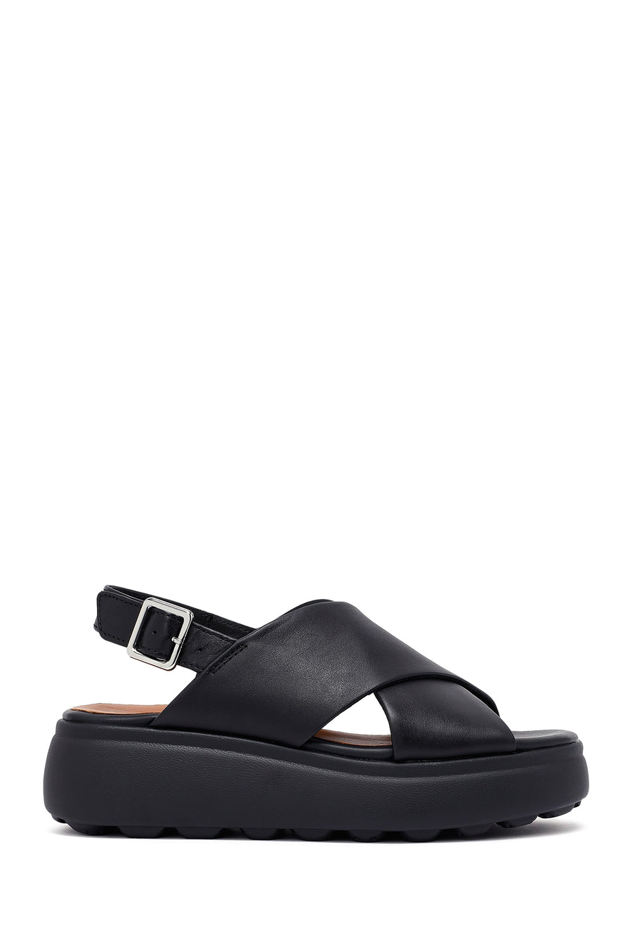 Geox Women's Black Spherica Ec4 Ankle Strap Thick Soled Leather Sandals D45D4A00085C9999 | Derimod