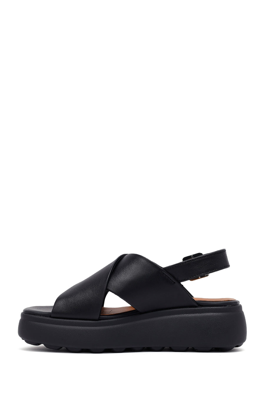 Geox Women's Black Spherica Ec4 Ankle Strap Thick Soled Leather Sandals