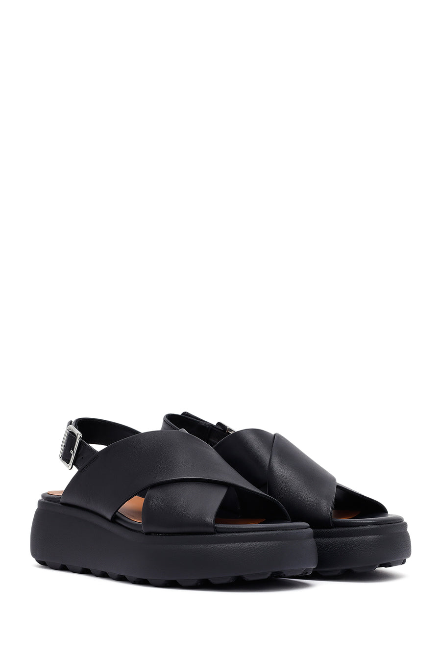 Geox Women's Black Spherica Ec4 Ankle Strap Thick Soled Leather Sandals
