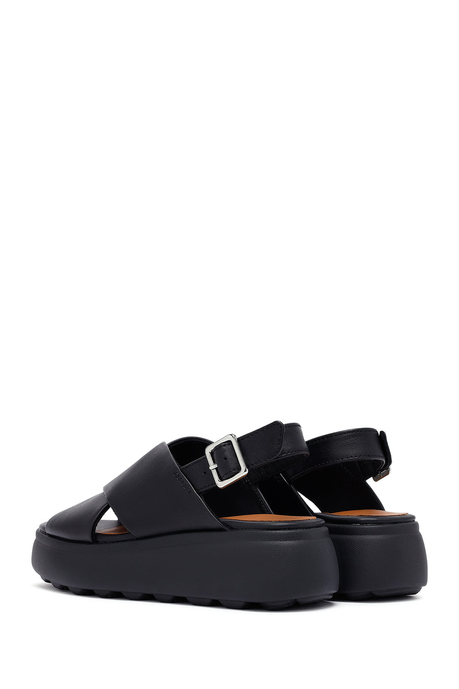 Geox Women's Black Spherica Ec4 Ankle Strap Thick Soled Leather Sandals