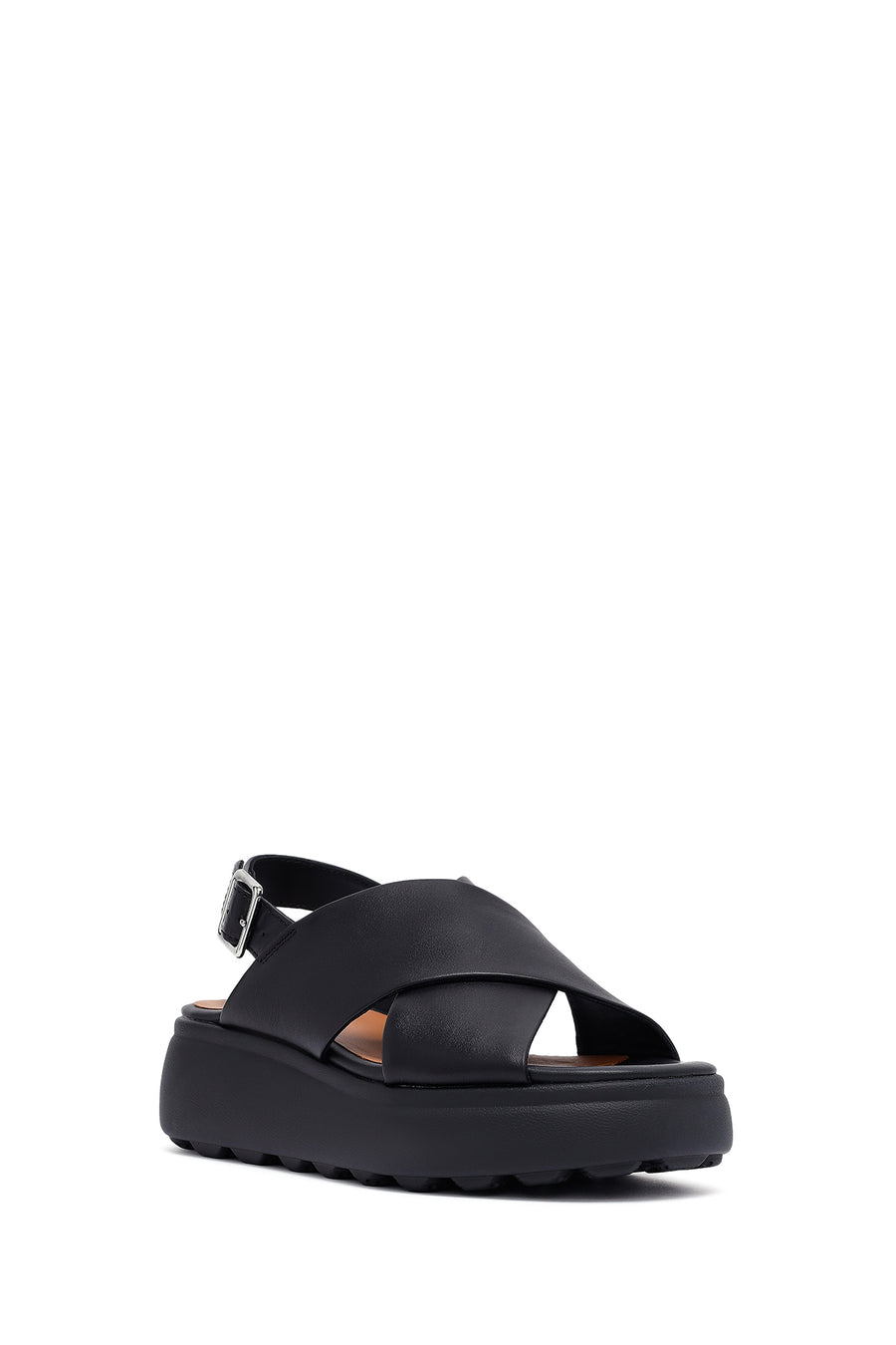 Geox Women's Black Spherica Ec4 Ankle Strap Thick Soled Leather Sandals