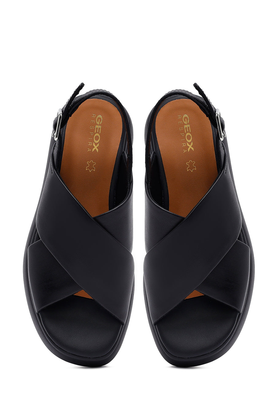 Geox Women's Black Spherica Ec4 Ankle Strap Thick Soled Leather Sandals