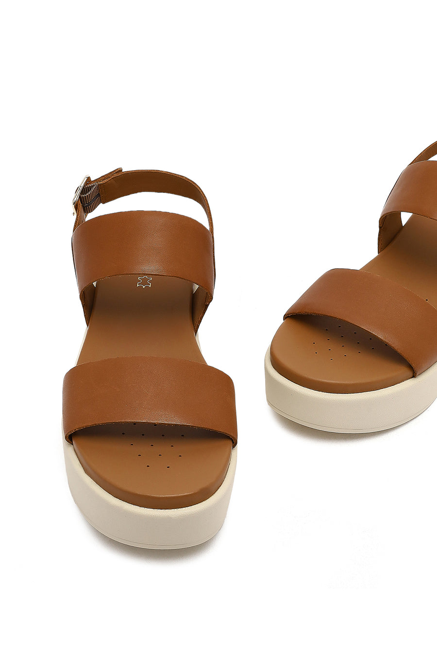Geox Women Tan Ankle Buckle Thick Sole Leather Sandal