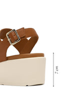 Geox Women Tan Ankle Buckle Thick Sole Leather Sandal | Derimod