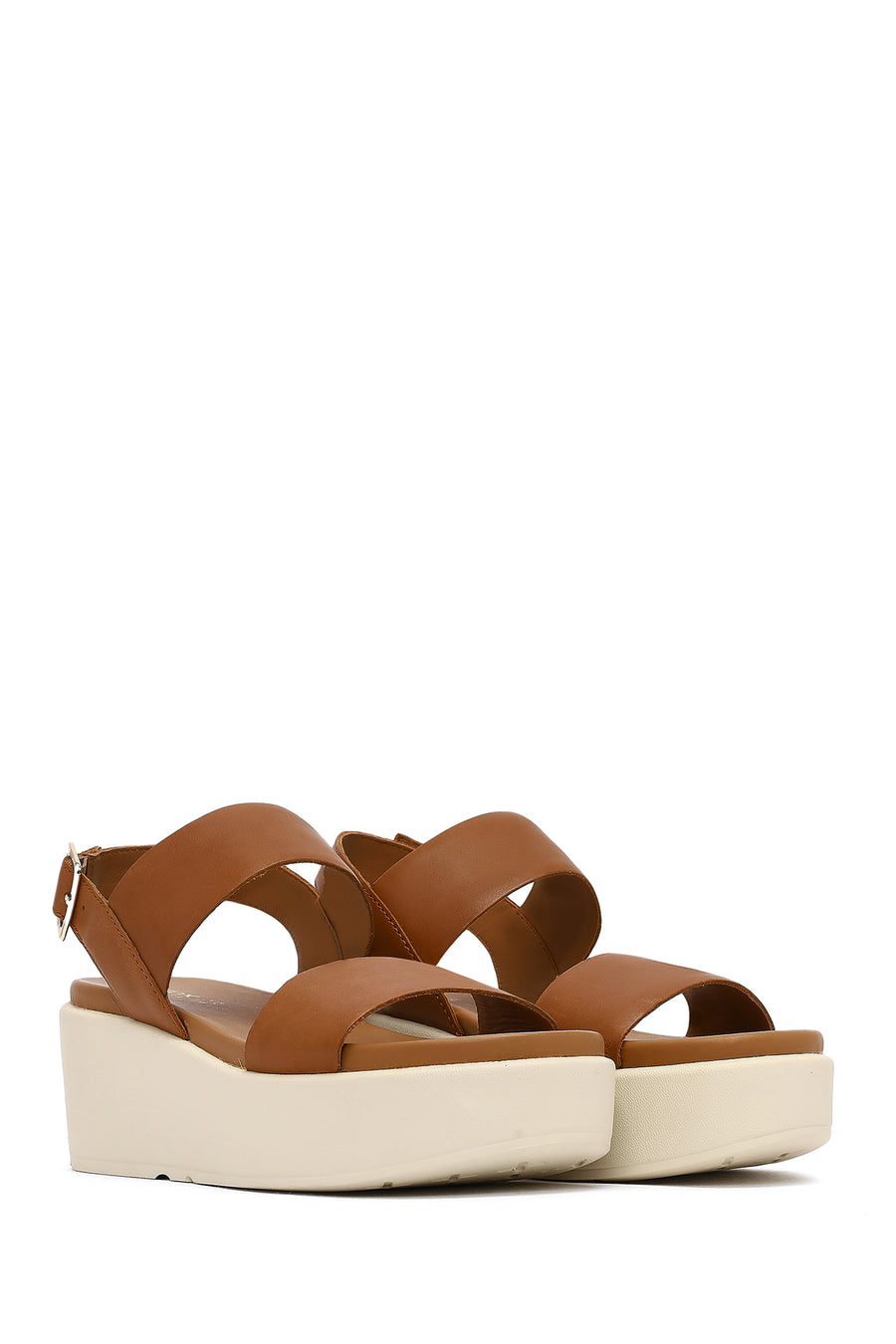 Geox Women Tan Ankle Buckle Thick Sole Leather Sandal