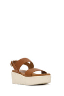 Geox Women Tan Ankle Buckle Thick Sole Leather Sandal | Derimod