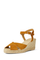 Geox Women Yellow Gelsa Low Wedge Heel Suede Leather Espadrille Sandal | Derimod