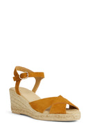 Geox Women Yellow Gelsa Low Wedge Heel Suede Leather Espadrille Sandal | Derimod