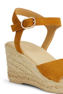Geox Women Yellow Gelsa Low Wedge Heel Suede Leather Espadrille Sandal | Derimod