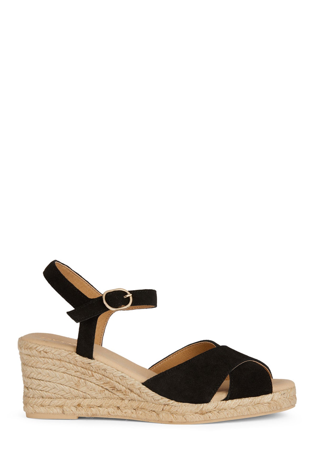 Geox Women Black Gelsa Low Ankle Buckle Wedge Heel Suede Leather Sandal D45NGC00022C9999 | Derimod