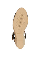 Geox Women Black Gelsa Low Ankle Buckle Wedge Heel Suede Leather Sandal | Derimod