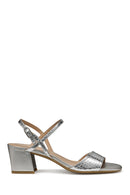 Geox Women Silver New Eraklia 50 Ankle Buckle Thick Heeled Metallic Leather Sandal | Derimod