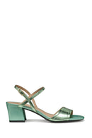 Geox Women Green New Eraklia 50 Ankle Buckle Thick Heeled Metallic Leather Sandal | Derimod