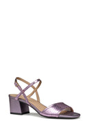 Geox Women Lilac New Eraklia 50 Ankle Buckle Thick Heel Metallic Leather Sandal | Derimod