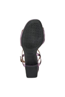 Geox Women Lilac New Eraklia 50 Ankle Buckle Thick Heel Metallic Leather Sandal | Derimod