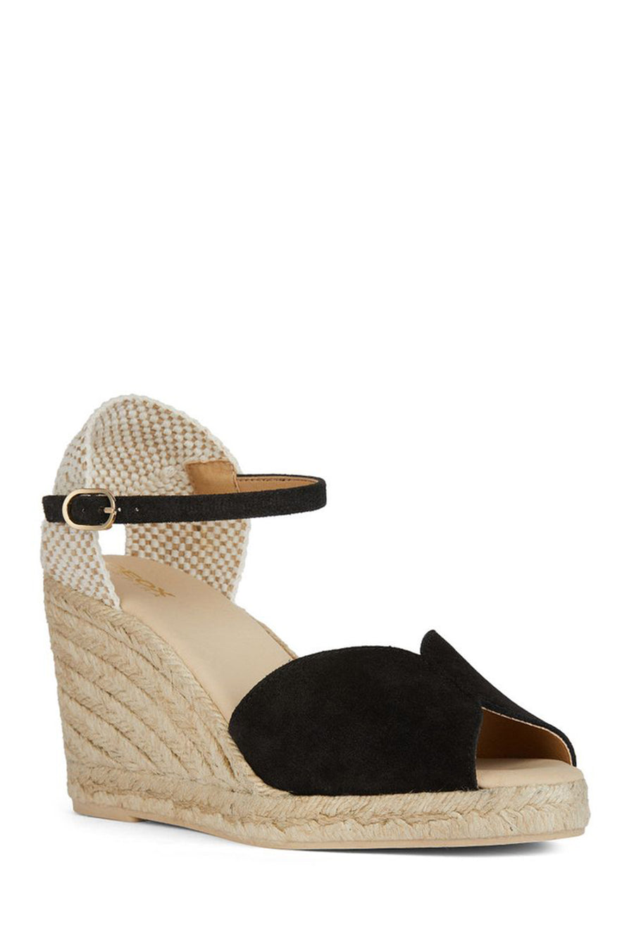 Geox Women's Black Gelsa Ankle Strap Wedge Heel Espadrille