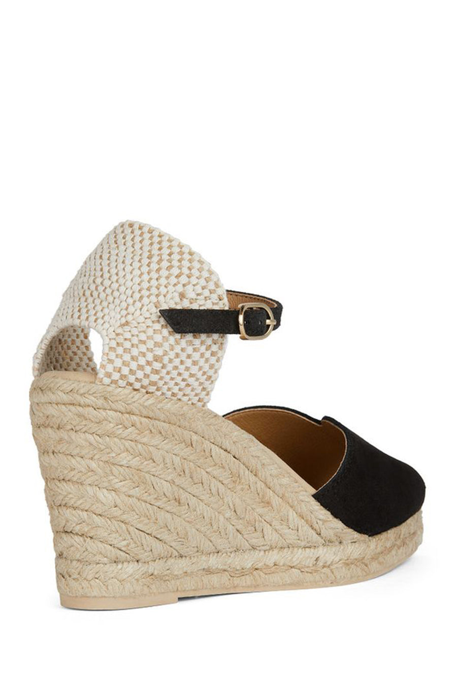Geox Women's Black Gelsa Ankle Strap Wedge Heel Espadrille