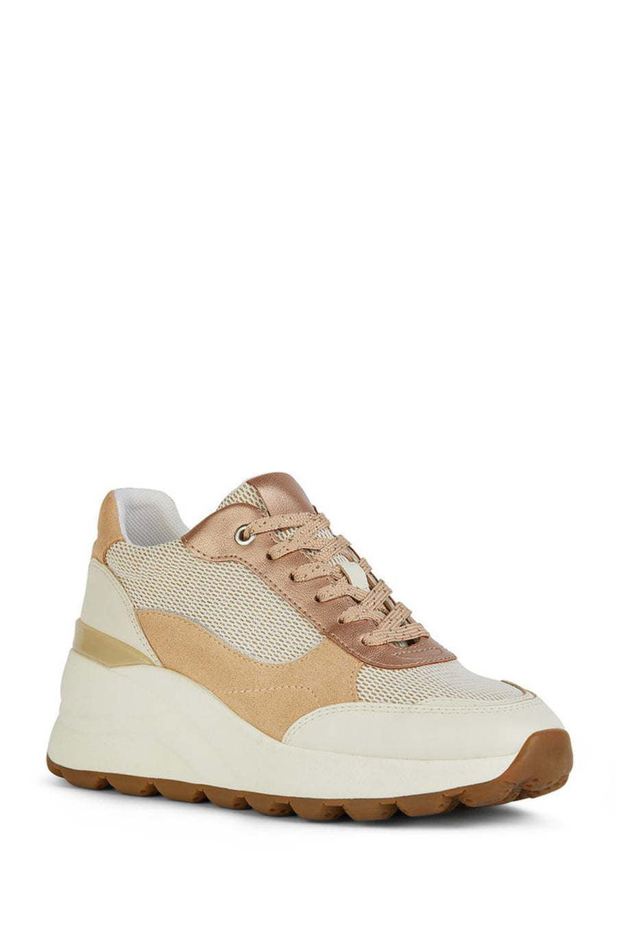 Geox Kadın Bej Spherica Ec13 Kalın Tabanlı Bağcıklı Deri Sneaker