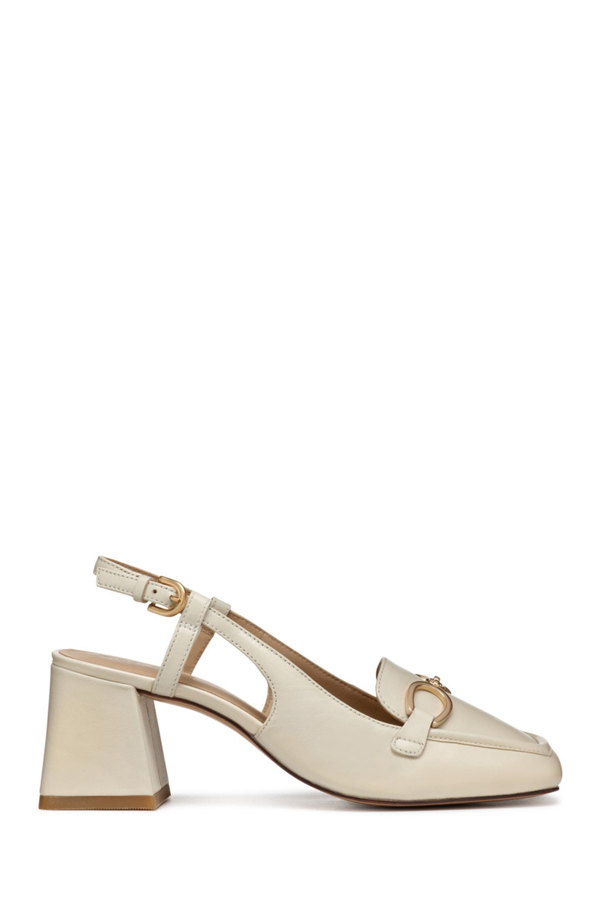 Geox Women Beige Coronilla Open Back Thick Heeled Leather Shoe D55D1A000TUC1122 | Derimod