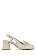 Geox Women Beige Coronilla Open Back Thick Heeled Leather Shoe | Derimod